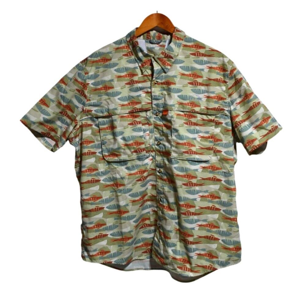 L.L. Bean Men's Fish Print Tropic Wear Short Sleeve Performance Shirt Size XL